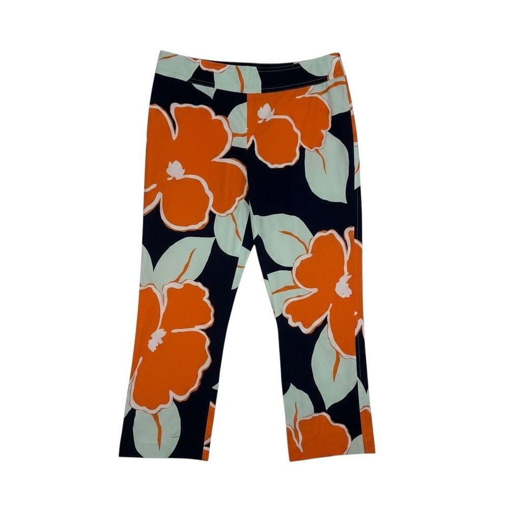 J McLaughlin Crop Pants Floral Hawaiian Tropical Women Orange Blue 6